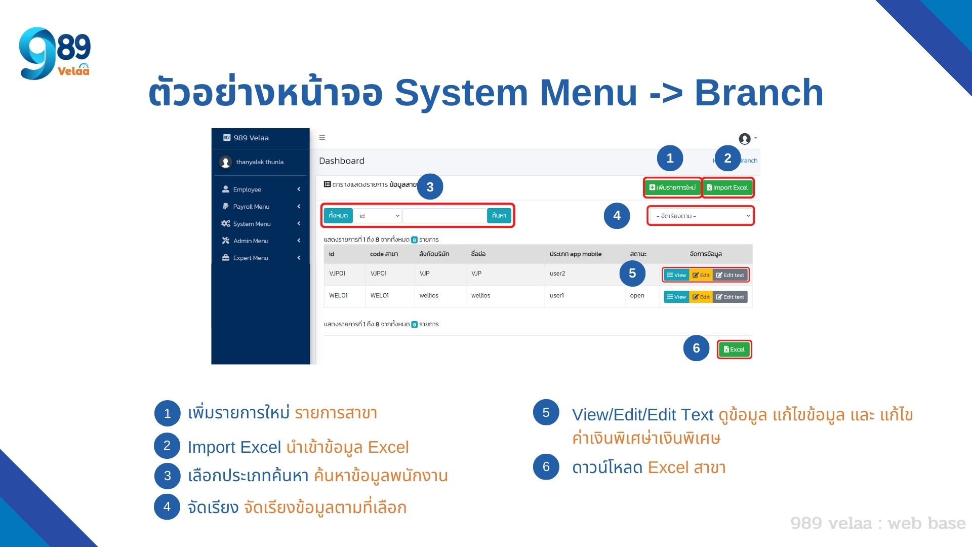 ตัวอย่างสาขา