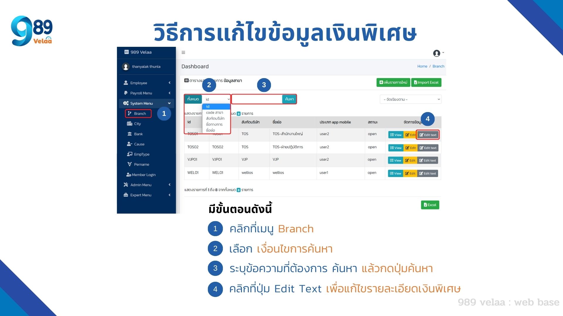 แก้ไขรายละเอียดสาขา